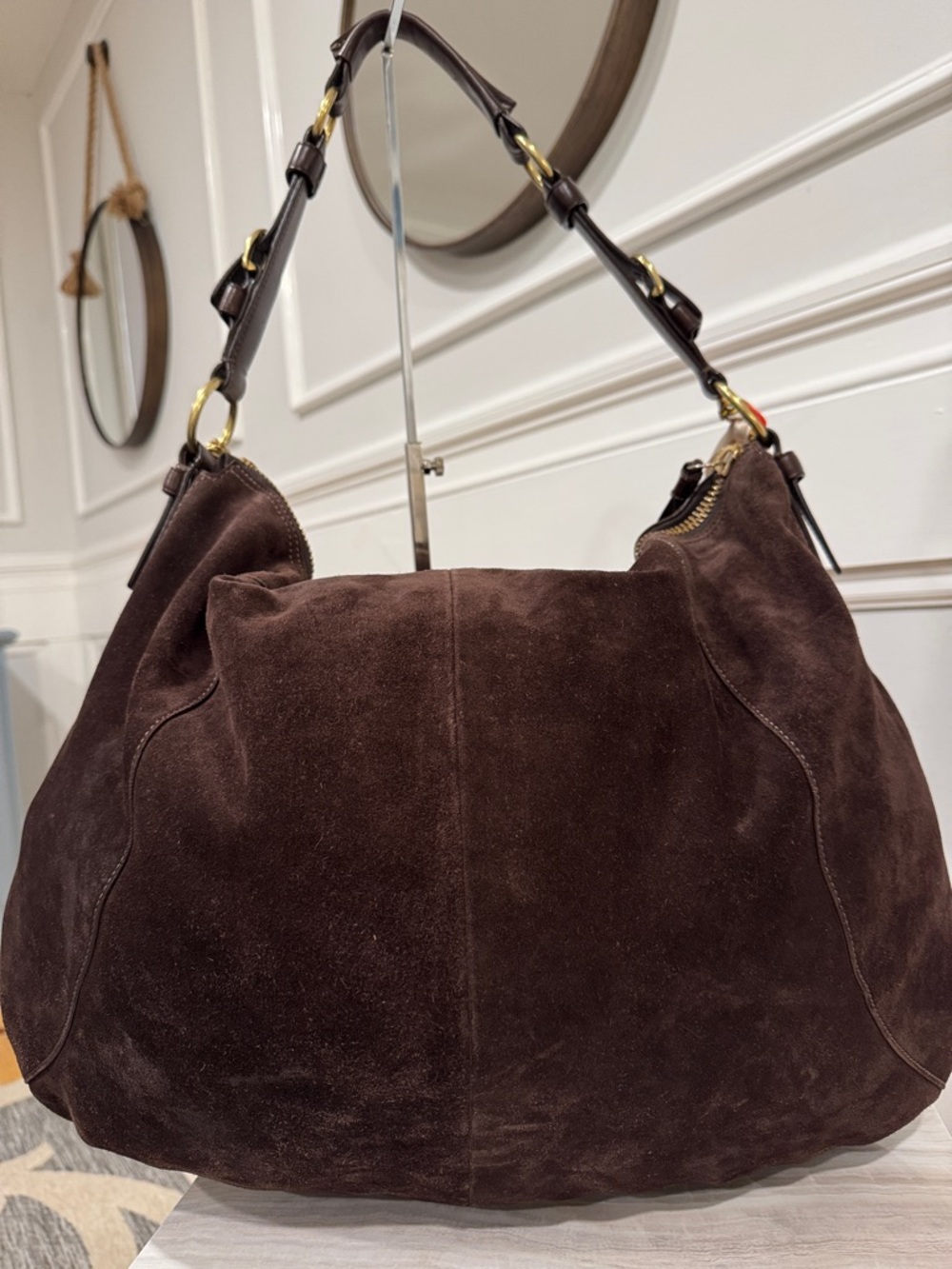 Coach Bag Vintage Carly Oversized Hobo Chocolate Brown Suede Shoulder Bag - Picture 7 of 17